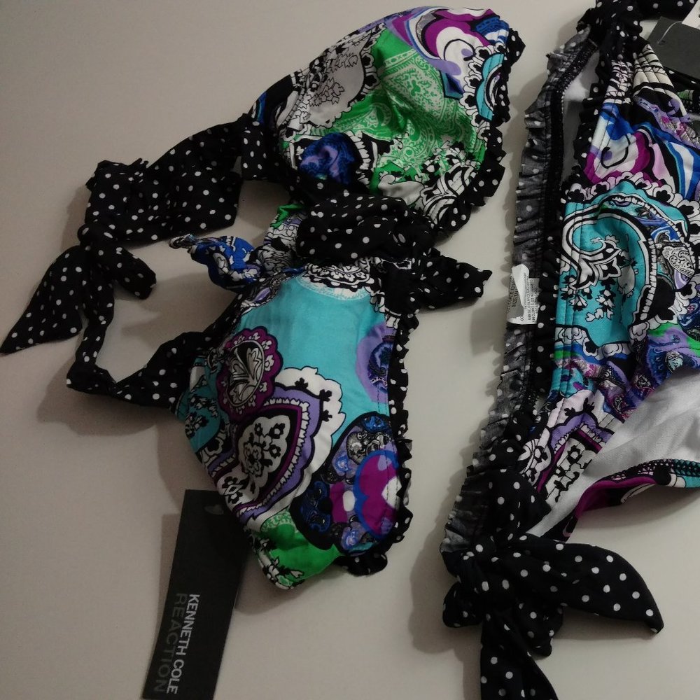 New Kenneth Cole Small Black Floral Bikini Set